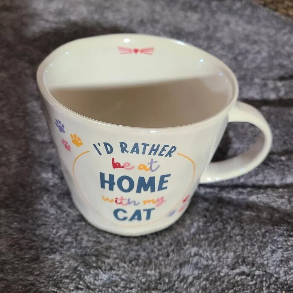 Cat Lady Mug‎ White Pink Large Coffee Tea Cup 10 oz